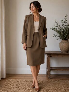Rena Rowan Fawn Suit Set Jacket and Skirt 10 12